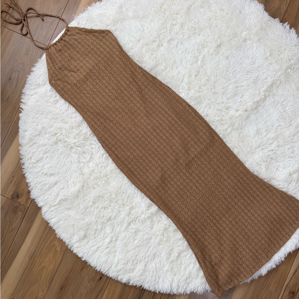 See You Monday Brown Halter Knit  Midi Dress
| Backless | Lined | XS